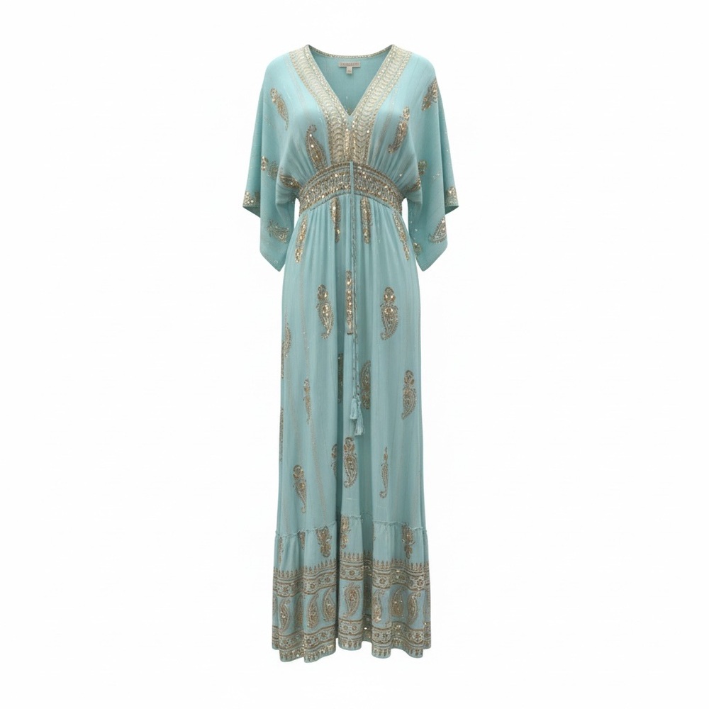 Paisley Print Maxi Dress in Sage/Light Green, One Size